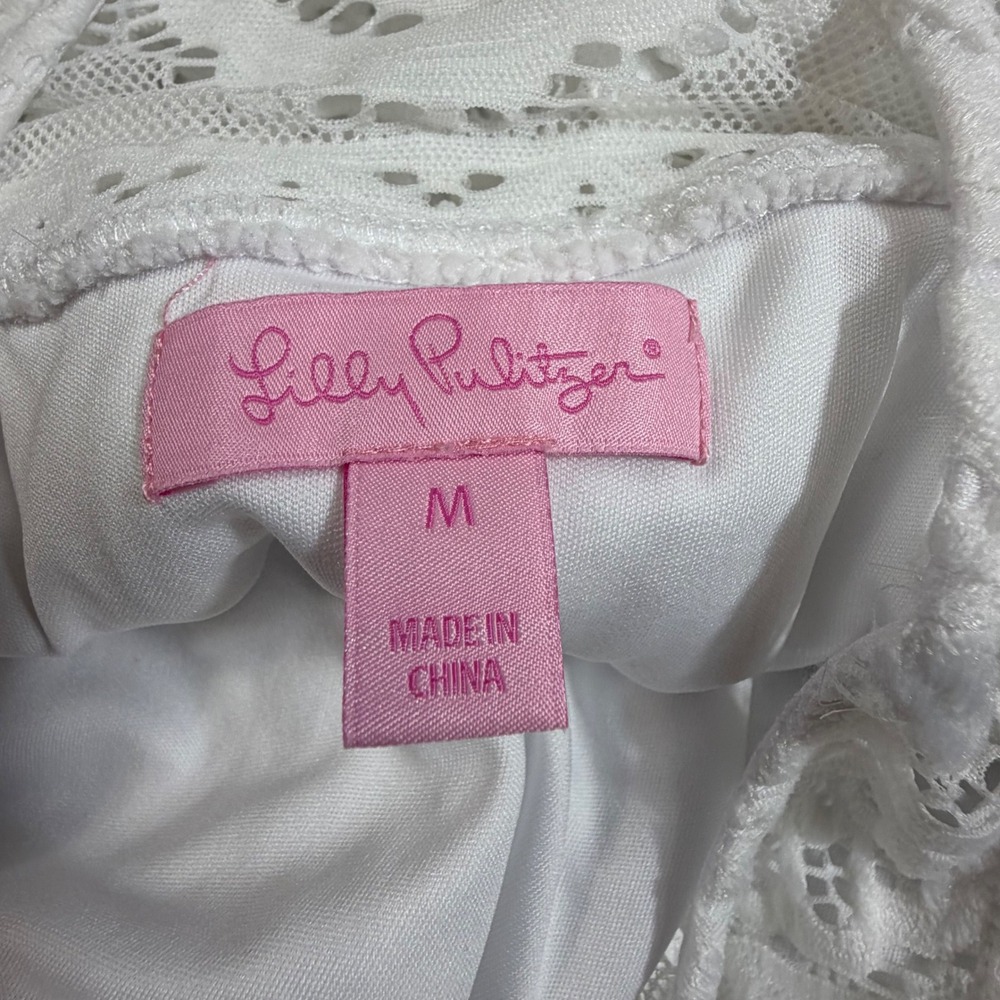 Lilly Pulitzer Womens White Lace Cold Shoulder Ruffle Tiered Mini Dress Medium - Picture 2 of 7